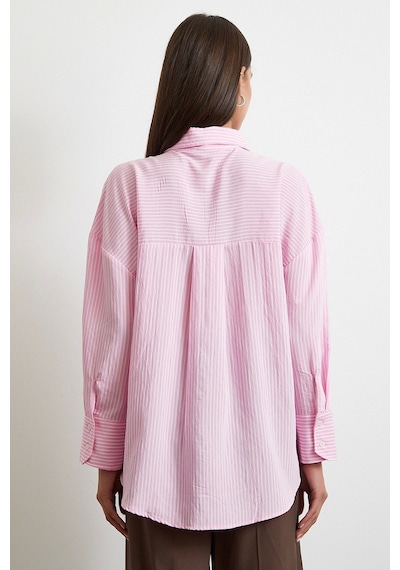 Never More Çizgili Oversize Gömlek Pembe Pembe