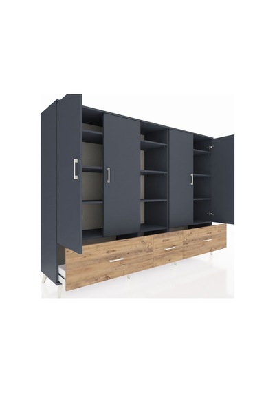 Hyperion Dolap 12 Raflı 3 Çekmeceli 4 Kapaklı 220x44x163 Antrasit Antrasit-antrasit/çam Hyperion Dolap 12 Raflı 3 Çekmeceli 4 Kapaklı 220x44x163 Antrasit Antrasit-antrasit/çam