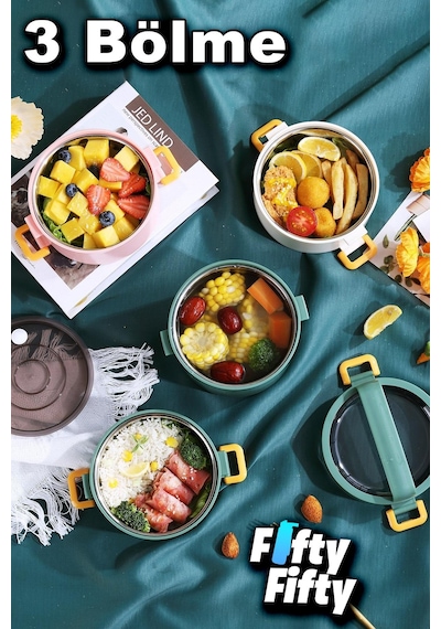 Vagonlife Lunch Box 3 Katlı Büyük Boy 1800 Ml Ofis-okul İçin Yeni Nesil Sefer Tası-fflbox3kat1800ml Pembe
