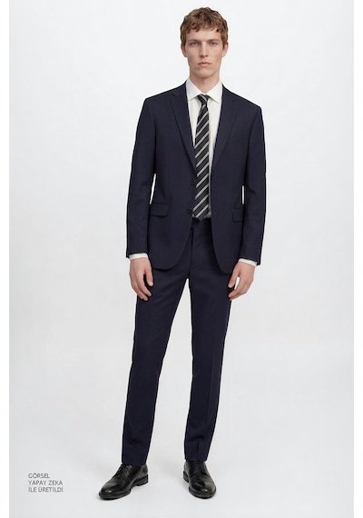 AC&Co / Altınyıldız Classics Erkek Slim Fit Dar Kesim Mono Yaka Takım Elbise Lacivert