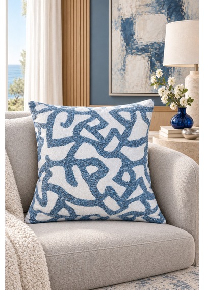 Linea Mavi Ekru Dokuma Kırlent Kılıfı 43x43 Cm