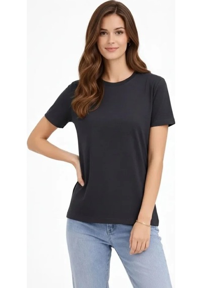Suma Bisiklet Yaka Tişört Regular Kalıp Basic Pamuklu Günlük Kullanım T-shirt - Füme
