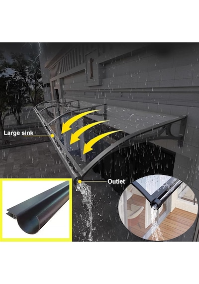 Bu Modern Güneş Şemsiyesi, Büyük Drenajlı Uv Korumalı, %99 Polikarbonat Gölgelik, Veranda, Teras, Çatı Yağmur Kalkanı, Pencere Tentesi 60 X 560 Cm - Dış Mekan Bahçe Kullanımı Diğer