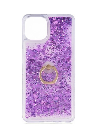 Flody Apple  Uyumlu iPhone 15 Kılıf Sulu Simli Akışkan Silikon Yüzüklü Mor