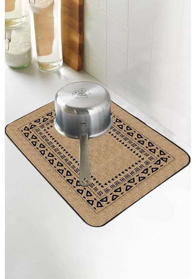 Bej Hasır Görünümlü Microfiber Bulaşık Kurutma Matı Mm019n11