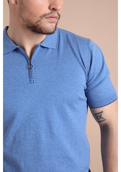 Ferraro A.Havacı Polo Yaka Fermuarlı Erkek Pamuk Triko T-Shirt-Mavi