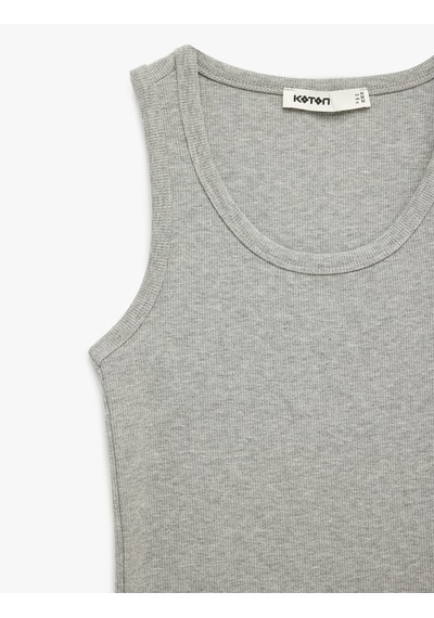 Koton Pamuklu Kaşkorse Slim Fit U Yaka Fitilli Atlet Gri Melanj 6sak10387ek