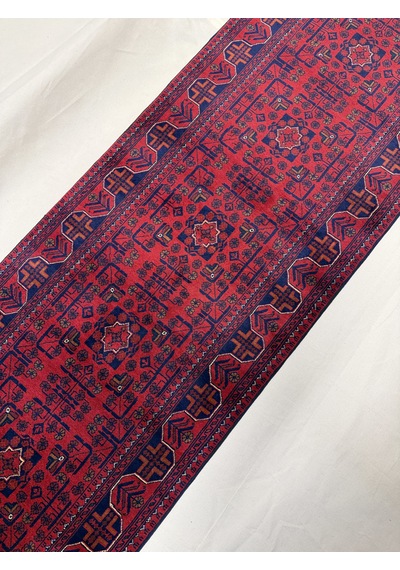 El Dokuma Yolluk Afgan Halı 100% Yün Kök Boya Elsanat Eserı Yildiz Desenlı Kırmızı
