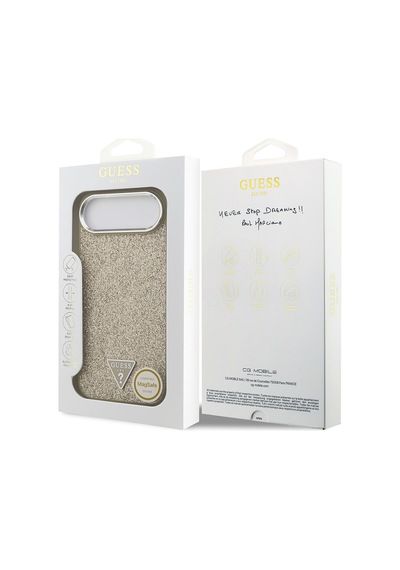 Apple Uyumlu iPhone 17 Air Kılıf Guess Lisanslı M-safeli Metal Kamera Çerçeveli Üçgen Logolu Glitter Gold Gold