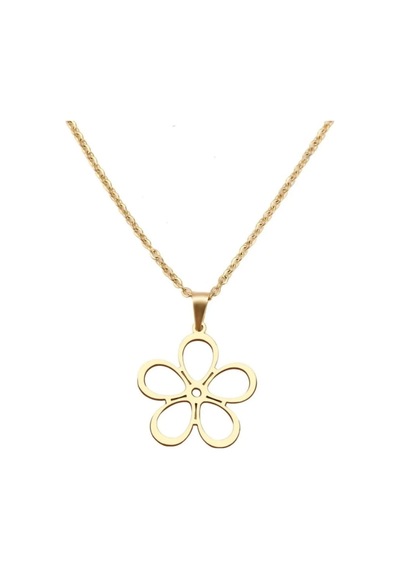 Lunarie Çizgisel Çiçek Figürlü Kolye 14k Gold Kararmaz Çelik Altın