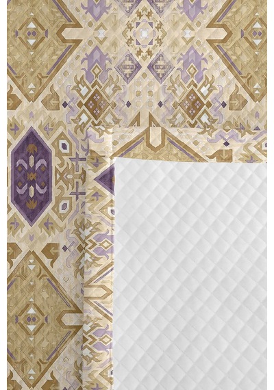 Geometrik Bohem Bej Genç Odası Tek Kişilik Pike Takımı - Lila Etnik 160x220 Cm Kapitone Yatak Örtüsü Naif Koru Işıltısı