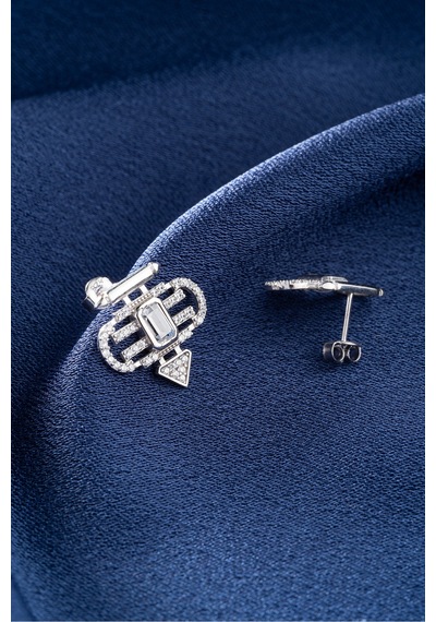 Çekirdekjewelry 925 Ayar Gümüş Baget Taşlı Küpe Gri