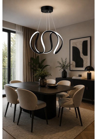 Deluxe Model Siyah Renk Metal Salon Hol Antre Oturma Yatak Odası Modern Led Sarkıt Avize Beyaz Işık