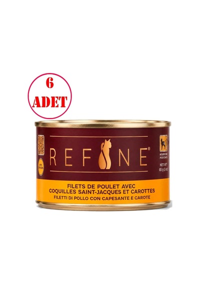 Refine Kısırlaştırılmış Kedi Konservesi Deniz Taraklı Havuç Ve Tavuk 85 Gr 6 Ad