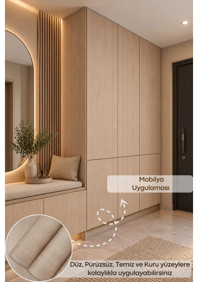 Deconitte Premium Kendinden Yapışkanlı Bej Renkli Ahşap Desenli Mobilya Dolap Masa Tezgah Pvc Kaplama Folyosu 60x100cm
