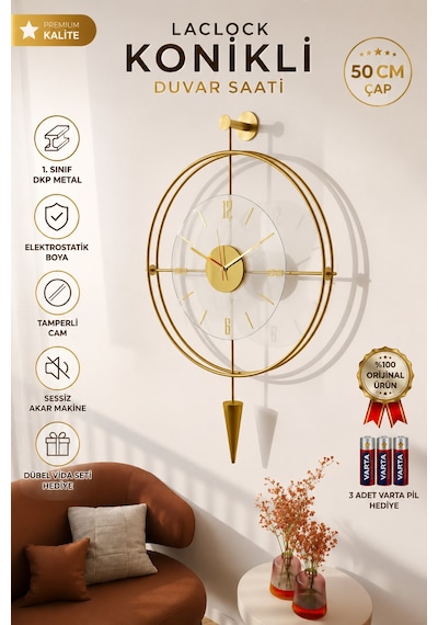 MetaQuartz Aksesuar (Büyük Boy-50*90 cm) Gold - Şeffaf Camlı Laclock Konik Serisi