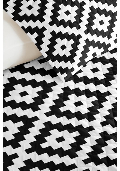 Siyah Geometrik Genç Odası Tek Kişilik Pike Takımı - Modern Minimal 160x220 Cm Kapitone Yatak Örtüsü Mistik Örtü Tonu
