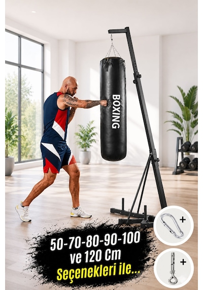 120 Cm Yırtılmaz Siyah Deluxe Boxing Boks Torbası Ve Tavan Kanca Siyah