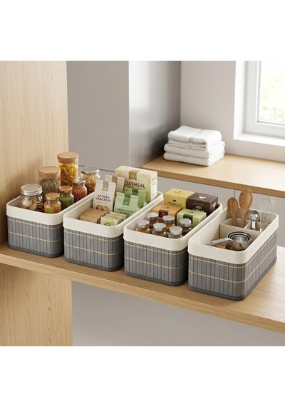 Lexroo Bambu Detaylı Çok Amaçlı Saklama Kutusu 25x15x8 Cm Dekoratif Kumaş Organizer Çok Renkli