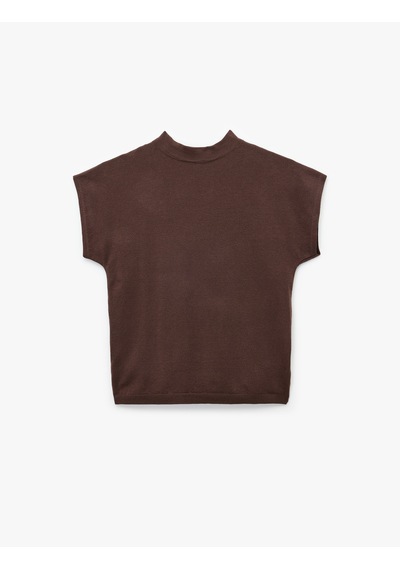 Koton Regular Fit Kısa Kollu Hafif Dik Yaka Triko Kazak Kahverengi 6wak90409ht Kahve