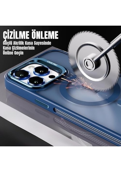 Madnova Apple iPhone Uyumlu 13 İçin Kılıf Kamera Korumalı Magsafe Wireless Şarj Özellikli Lens li Mat Şeffaf Renkli Standlı Kılıf Lacivert