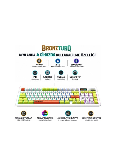 Bronzturq Mk1120 Rgb 3n1 Wired + 2.4g + Bluetooth Mekanik Klavye
