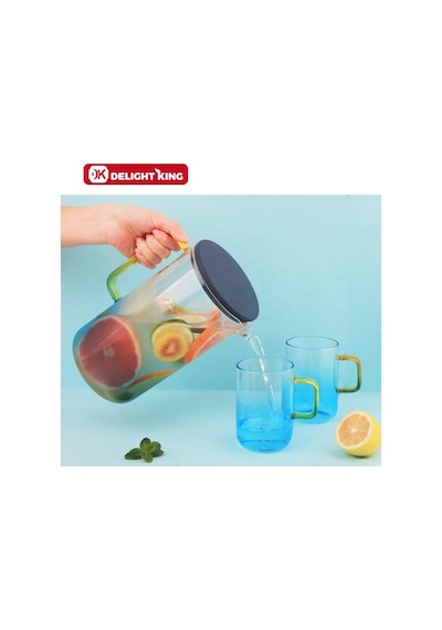 Borosilikat Cam Silikon Kapaklı Blulife Sürahi 2100 Ml & 4 Adet Bardaklı