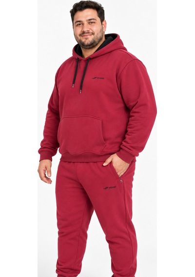 Fore Sport Erkek Kapüşonlu 3 İplik Şardonlu Battal Boy Eşofman Takımı Bordo