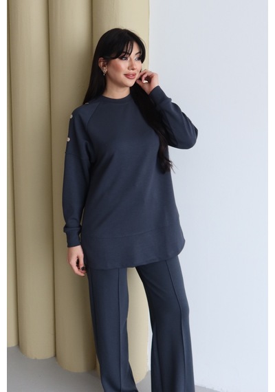 Balenbi Omuz Çıtçıt Detaylı Bisiklet Yaka Oversize Modal Tesettür Takım 1178 Füme Balenbi Omuz Çıtçıt Detaylı Bisiklet Yaka Oversize Modal Tesettür Takım 1178 Füme