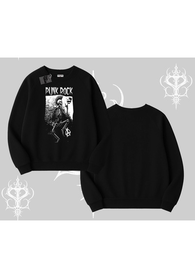 Biskilet Sweatshirt Punk Rock Chaos Skeleton Riot Siyah