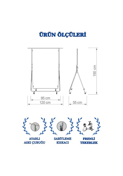 Katlanabilir Seyyar Tekerlekli Kromaj Kaplı Orta Stand - Krom