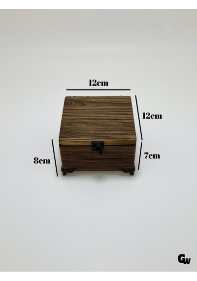 Doğal Ahşap Yakma Takı Kutusu Ahşap Saklama Kutusu Beyaz Çam Boy:12cm En:12cm Yük:8cm