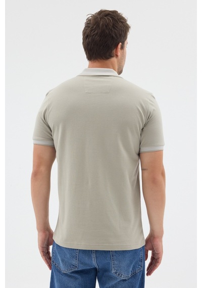 Haki Polo Yaka Pike Kısa Kol Slim Fit %100 Pamuk Tişört 1011260171 Açık Haki