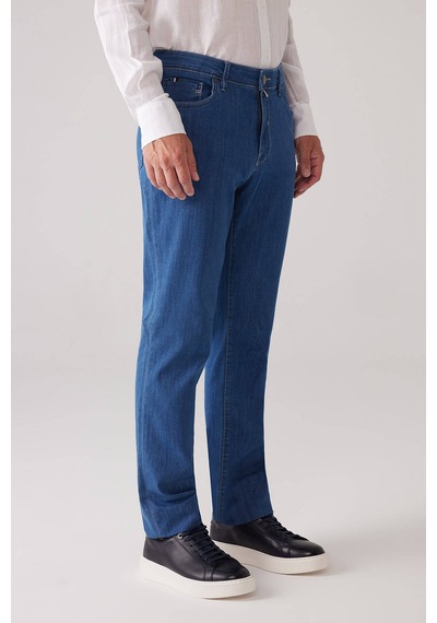 Ysf Erkek Mavi Likralı Pamuklu Regular Fit Jean Kot Pantolon