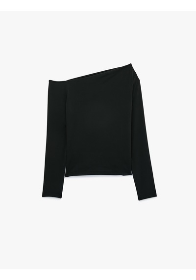 Koton Slim Fit Drapeli Asimetrik Kesim Uzun Kollu Tek Omuz Tişört Siyah 7wak50088ek