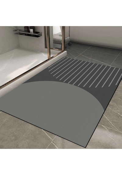 Dijital Kaymaz Yıkanabilir Banyo Mutfak Salon Paspas Halısı Trend Modern Al4004 Antrasit