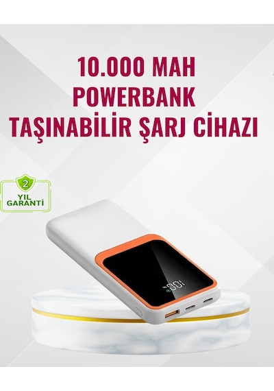 Powerbank 10000 Mah Çift Usb Çıkışlı, Type-c Girişli, Şık Beyaz Tasarım