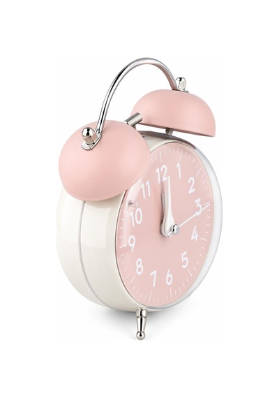 Valkyrie Retro Çalar Saat Işıklı Analog Masa Saati Dekoratif Komodin Saati Bombe Kapaklı 15x10 Pembe
