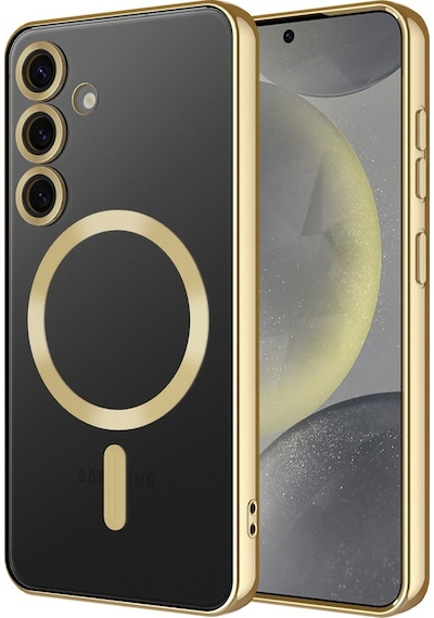 Samsung Galaxy Uyumlu S24 Fe Kılıf Magsafe Kamera Lensli Korumalı Şeffaf Silikon Kapak Gold