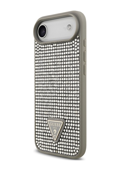 Apple Uyumlu iPhone 17 Air Kılıf Guess Lisanslı Taşlı Arka Yüzey Üçgen Logolu Kapak Gümüş
