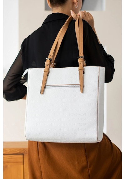 Just Polo Kadın Taş Büyük Boy El Çantası 31 X 32 Cm Beyaz - Camel