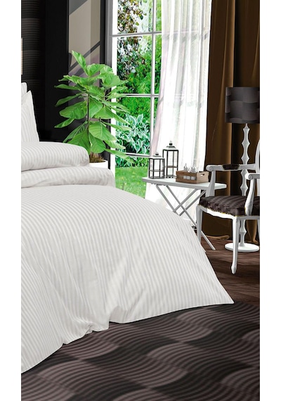 Lastikli Çift Kişilik Otel Tipi Pamuk Saten Nevresim Takımı Orkide Collection Beyaz