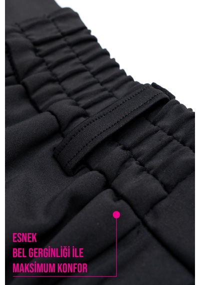 Goffra Kadın Flexon Ultra Esnek Relaxed Beli Lastikli Jogger Pantolon Siyah W702-r0433-07