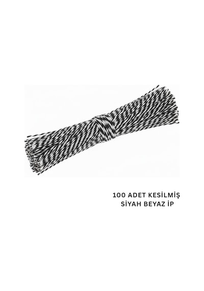 Kesilmiş Siyah Beyaz İp Seti, 100lü-35 Cm, Hediye Paketleme & Süsleme İpi, Etiket Ve Ambalaj İpi