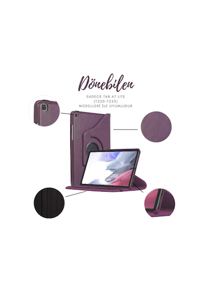 Samsung Galaxy Tab A7 Lite Sm T220 T225 Dönebilen Tablet Kılıfı + Ekran Koruyucu + Kalem Set 8.7 Inç Arka Kapak