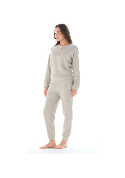 Feyza Kadın Uzun Kol Akrilik Petekli Bej Pijama Takımı C4t9n0o1 001