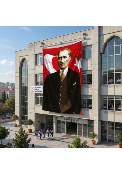 Takım Elbiseli Sivil Gazi Mustafa Kemal Atatürk Portre Ay Yıldız Poster Bayrak Raşel Kumaş 6x9 Metre Ata40 Diğer