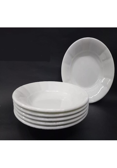 6 Adet Beyaz Oluklu Melamin Çukur Yemek Tabağı 18x3cm Pilav. Kuru N11.17774