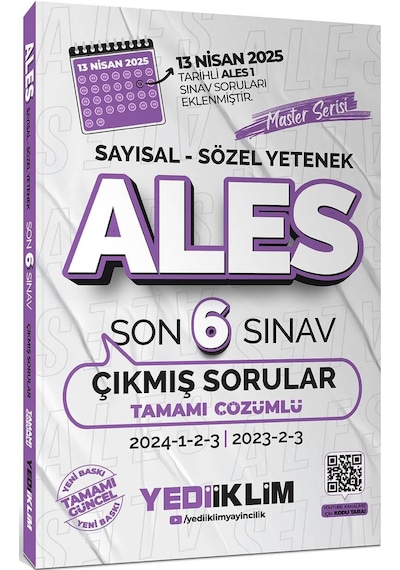 Yediiklim Ales Master Serisi Sayısal Sözel Yetenek Tamamı Çözümlü Son 6 Sınav Çıkmış Sorular