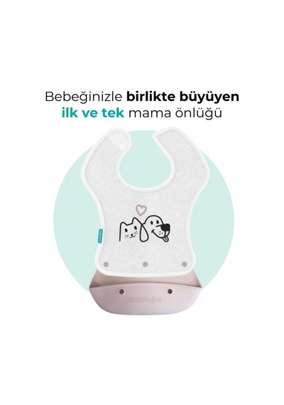 Mamajoo Silikon & Kumaş Katlanır Mama Önlüğü | 2-in-1 Powder Pink + Kumaş Önlük